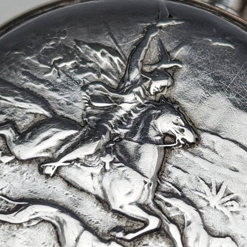 1925 年左右復古浪琴懷錶銀面刻馬獵人錶殼做工很好